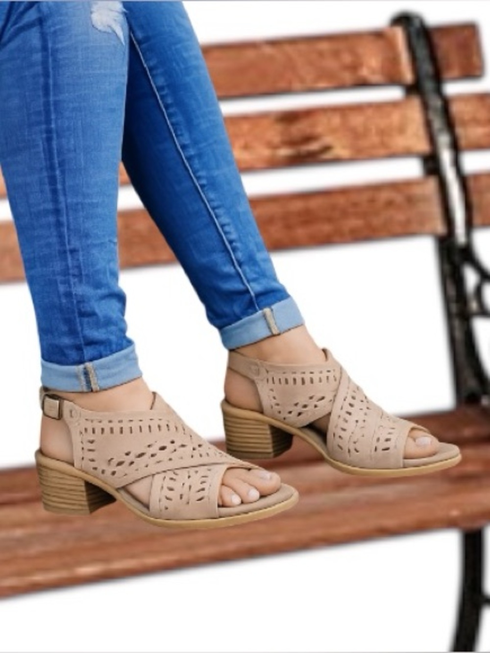 BareTraps Taupe Block Heel Sandals